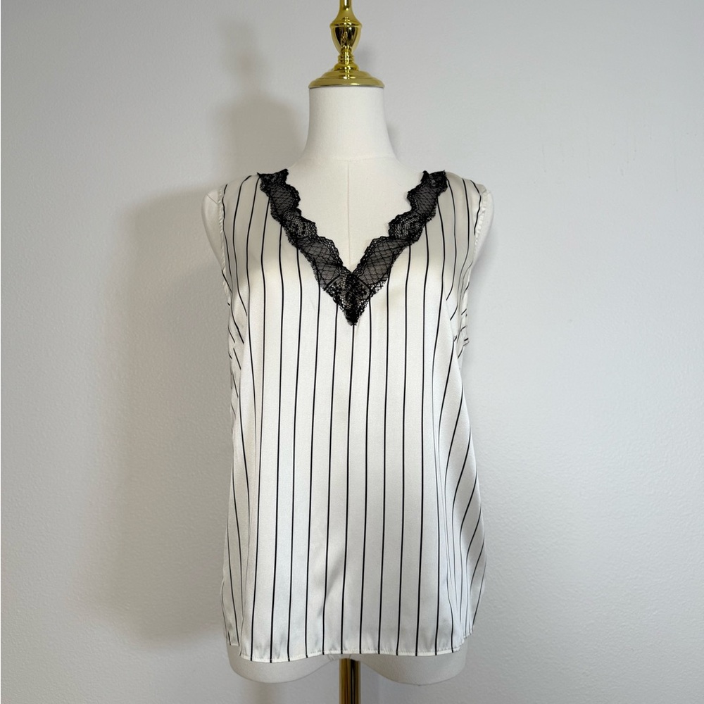 Generation Love Aida Silk Lace Cami Size S white black stripe
